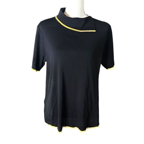Exclusively Misook Womens Black And Yellow Color Block High Neck Collar - Picture 1 of 4